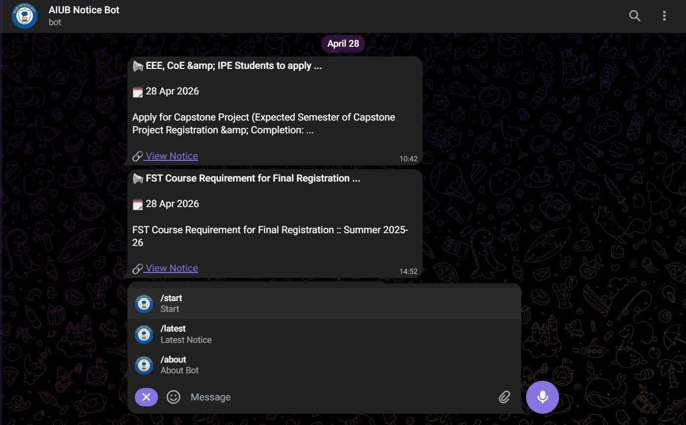 AIUB Notice Telegram Bot